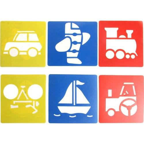 6x Children Transport Shaped Plastic Painting Drawing Template Stencil Kids Toy