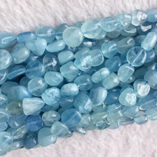 High Quality Natural Genuine Clear Blue Aquamarine Nugget Free Form Fillet Irregular Pebble Beads Fit Jewelry 15" 06072
