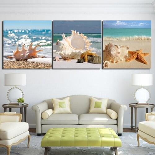 HD Printed Canvas Painting Seascape Shell On Beach Home Decor Picture Modern Pictures for Living Room Wall Art Canvas 3 Pieces