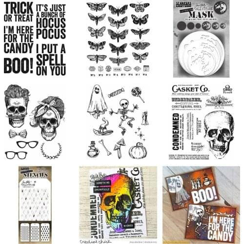 Halloween Graffiti Skull Head Skeleton Moth Alphabet Moon New Metal Cutting Dies Stamps Stencil 2021 Scrapbook Embossing DiY