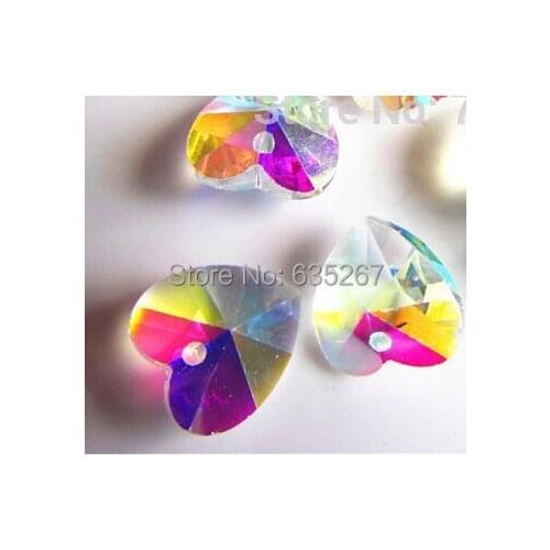 100pcs/Lot AB Color 14mm Crystal Heart Beads Crystal Glass Chandelier Heart Pendant Beads For Chandelier Suspension