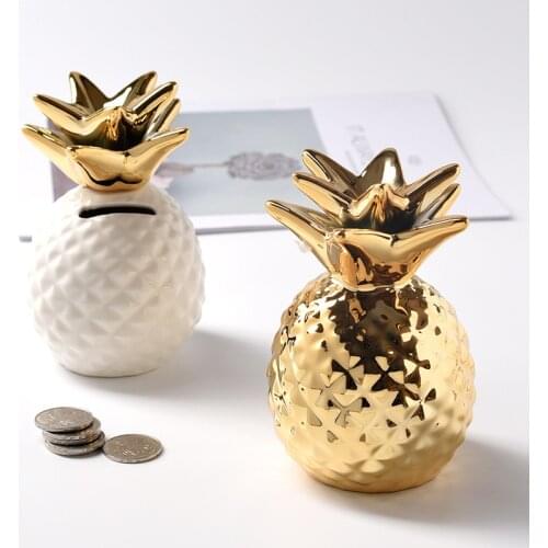Ceramic Small Pineapple Money Boxes Jewelry Storage Golden Piggy Bank Saving Box Home Desktop Decoration
