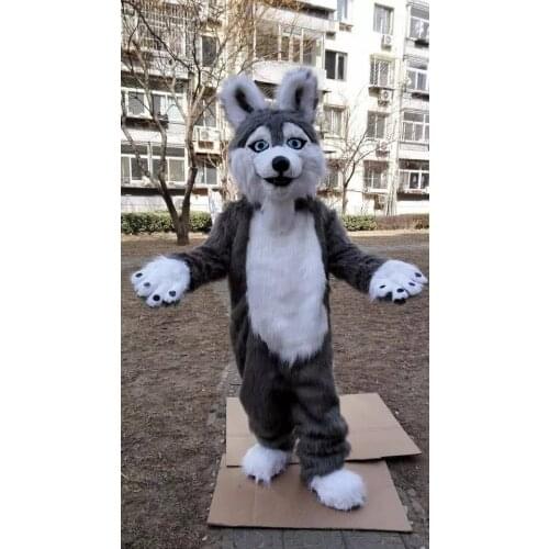Halloween Long Fur Husky Dog Fursuit Furry Mascot Costume Suit Adult Cosplay Party Game Dress Outdoor Performance Props