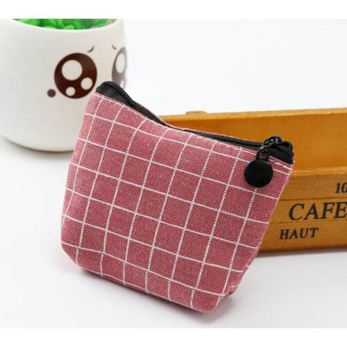 2021 Cute Women Plaid Canvas Coin Purse Zipper Pouch Small Wallet Cute Small Fresh Casual Storage Bag Girls Key Money Bags