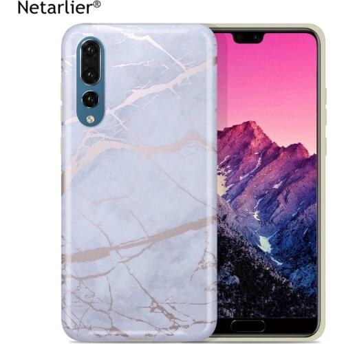 Netarlier fashion case for huawei p20 p20pro white and rose gold chrome marble thick IMD soft cover matte protective capa funda