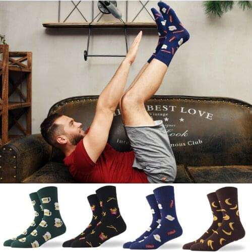 Men Socks Cartoon Animal Food Pizza Hamburg Dinosaur Novelty Funny Socks Men Calcetines Hombre Divertido Skarpetki