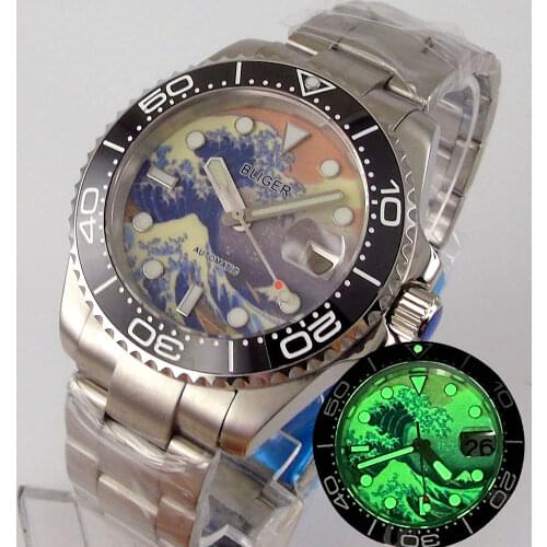 New BLIGER 40mm NH35A Mechanical Automatic Men Watch Sapphire Crystal Auto Date Luminous Marks Ceramic Bezel Oyster Braccelet