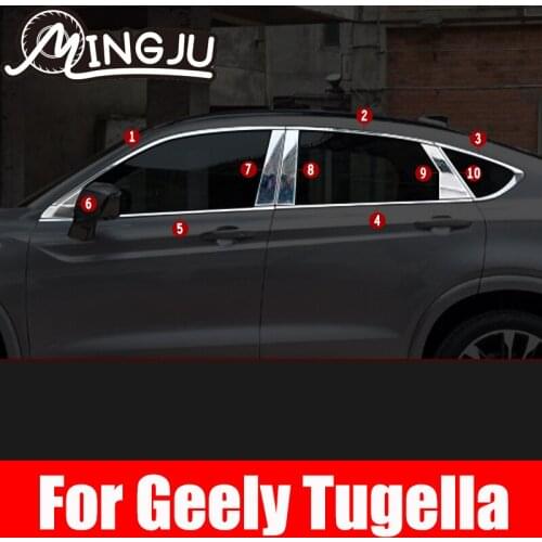 Window Pillar Post Trim Cover Exterior Decoration Accessories Stainless Steel Parts For Geely Xingyue Tugella FY11 2019-2021