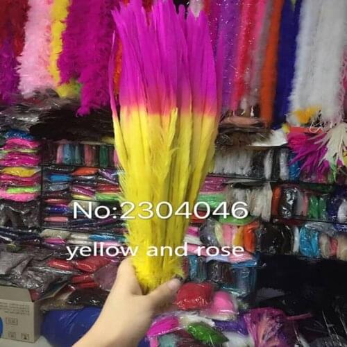 Wholesale 100 pcs beautiful yellow and rose double color Pheasant Feather 18-20 inch / 45-50 cm free shipping