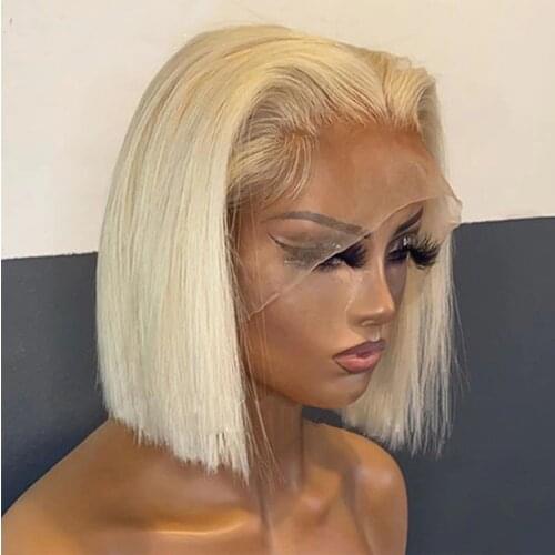 Blonde Color Transparent Lace Wig Human Hair Short Bob Straight 4x4 Lace Wig with Baby Hair for Women Natural Hairline