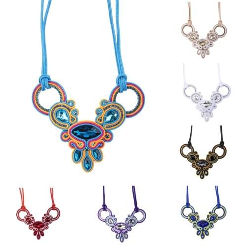 Soutache weaving necklaces for women Ethnic boho Sutasz jewelry Handmade Large Pendant Choker Crystals multicolor Accessories