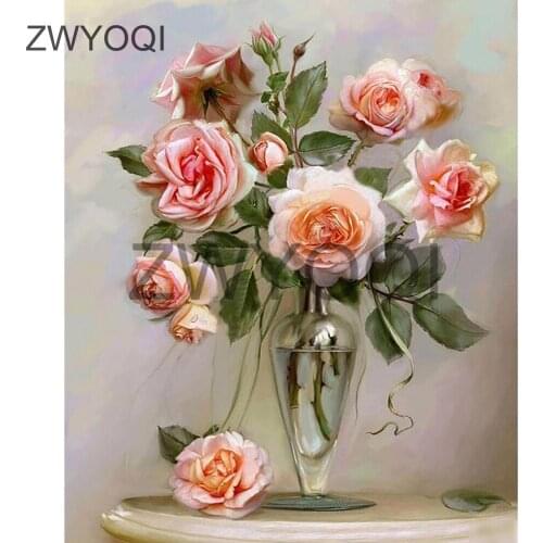 Full Round Diamond embroidery Cross stitch Rose peony 5D DIY Diamond painting Rose peony Full Square Diamond mosaic Rose peony