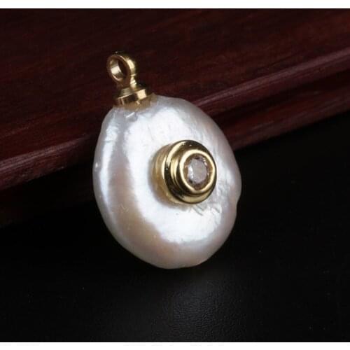 Simple round white cz crystal charms paved natural freshwater pearl bead pendant charm jewelry findings for choker earring
