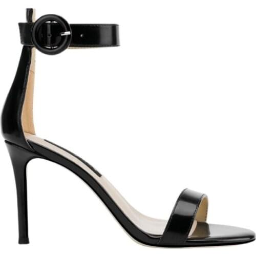 Drop Shipping Blue Red Black Khaki Nude White Solid Color One Line Buckle Sandals Woman 6 cm Stiletto Heels Party Dress Shoes