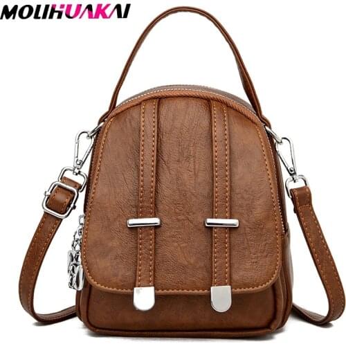 New 3IN1 Designer Fashion Women Leather Backpack Mini Soft Multi-Function Small Backpack Female Ladies Shoulder Bag Girl Purse