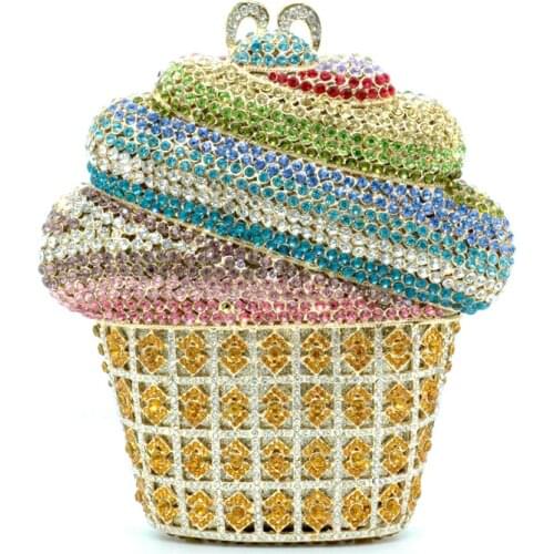 Crossbody Hard Box Handbag Ice-cream Women Crystal Evening Metallic Party Bags Minaudiere Vintage Purse Gir of Cash Money Barrel