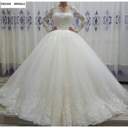 Saudi Arabia A-Line Wedding Dresses Vestido De Noiva 2019 Trouwjurk Muslim Long Sleeves Beading Lace Bridal Gowns