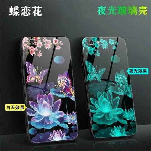 Luminous Tempered Glass Back Cover Case For iPhone 5 5S 6 6S 7 8 Plus X XR XS Max 11 12 Pro Max Mini SE 2020 Cover Silicone Bag