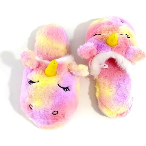 Millffy plush unicorn animal shoes women slides home floor shoes indoor winter rainbow unicorn slippers