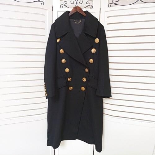 2020 high-end quaity luxury gold metal button 100% wool casual coat long with belt designer double-breasted runway overcoat chic