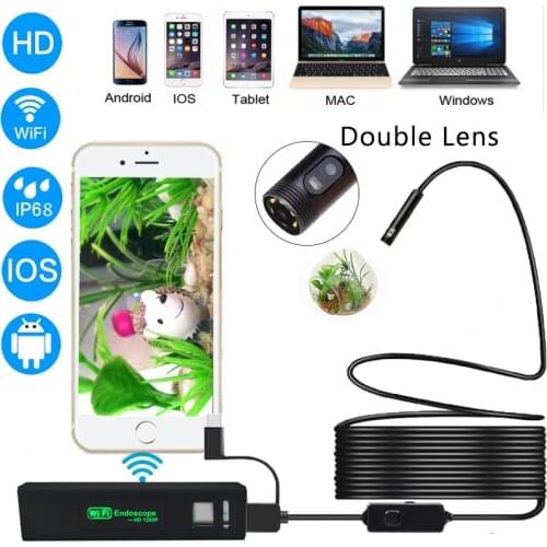 Wifi Dual Lens Endoscope 8MM USB Car Borescope 3 in 1 Electronics Flexible Inspection Camera Videoscope for Ios Android Phone