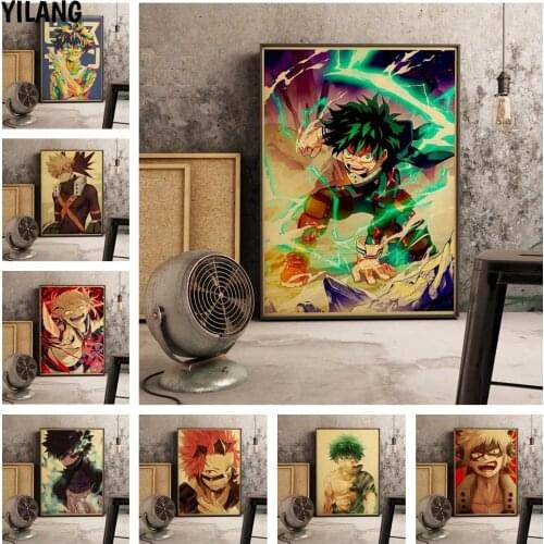 Japanese Anime My Hero Academia Retro Picture Quality Canvas Painting Poster Cafe Bar Kids Room Living Sofa Wall Art Home Decor