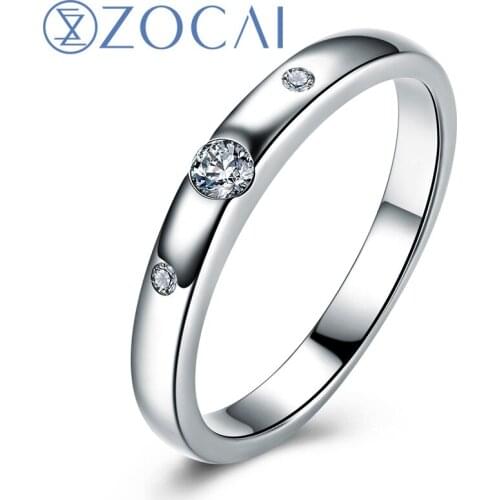 ZOCAI BRAND NATURAL REAL GENUINE 0.09 CT CERTIFIED H / SI DIAMOND ENGAGEMENT WEDDING RING ROUND CUT 18K WHITE GOLD W04099