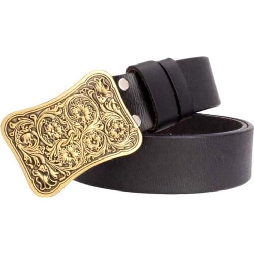 Gold Arabesque pattern women real leather belt cow skin belt lady gift