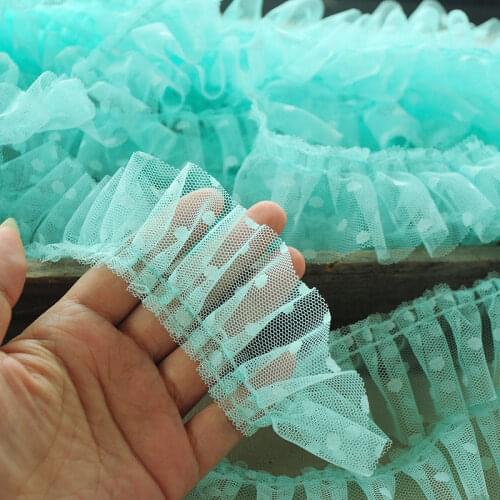 1M Pleated Pink Green Lace Fabric 5cm Guipure Dot Lace Trim Applique Collar Ribbon Sewing Clothing Craft Supplies dentelle K33