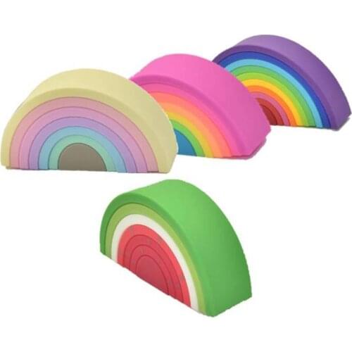 1Set Food Grade Silicone Baby Jenga Toys Rainbow watermelon Colors Montessori Creative Toys Game Early Educational Toys For Kids