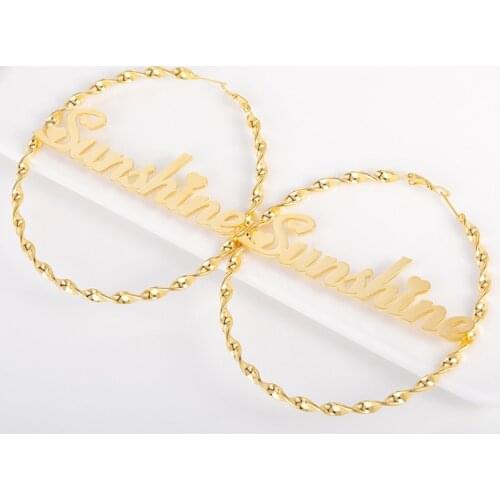 1 Pair Stainless Steel Custom Name hoop Earrings 50-70mm Nameplate Handmade Jewelry Round Circle Geometric earrings Party Gifts