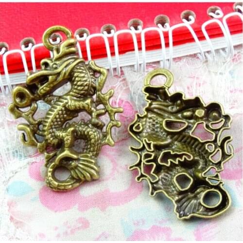 10Pcs Antique Bronze Plated Dragon Charms 34*50MM DIY Jewelry Making Pendants