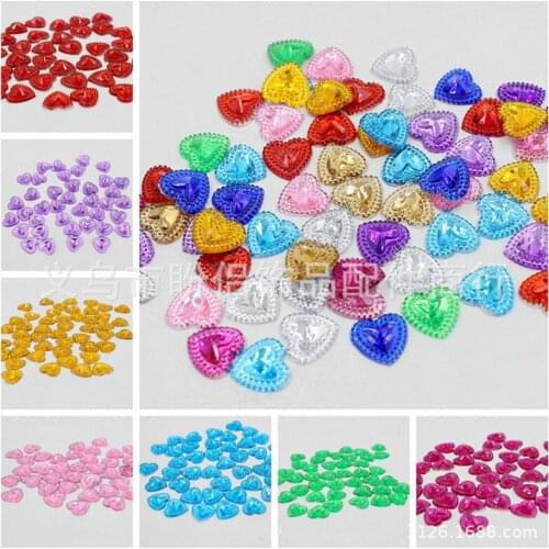 100pcs 12mm Acrylic Heart Flatbacks Silver Backs Embellishments DIY Phone Wedding Decorations Scrapbooking Crafts Cardmaking