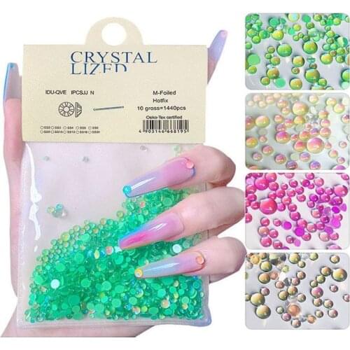 1440pcs-Mix Size Nail-Macarone Beads Rhinestones Glass Crystal Mirage Stones Pinkycolor-Clear Beads Manicure Rhiestones#10colors