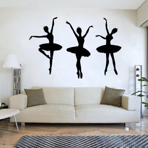 3PCS Ballerina Ballet Dancers Girls Silhouette Vinyl Wall Decal Dance Room Decor Stickers for Girls Room Bedroom Decoration D635