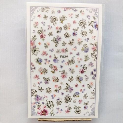 3D Nail Sticker Interesting Design Nail Foil Peony Flowers Grass Line Self-Adhesive Sticker for Manicure Nail Art Decoration