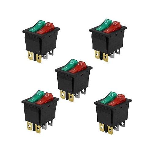 5Pcs Dual Red Green Light Lamp 6Pin SPST ON/OFF Snap in Rocker Switch