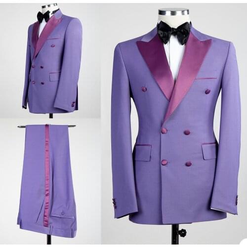 Noble Mens Tuxedos 2 Pieces Peaked Lapel Groom Double Breasted Wedding Blazer Suits Formal Prom Party Waist Coat(Jacket+Pants)