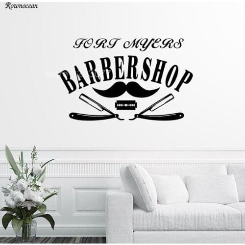 Mustache Razor Blade Barbershop Vinyl Wall Sticker Hair Gentleman Professional Service Decal Hairstyles Room Window Mural BA11