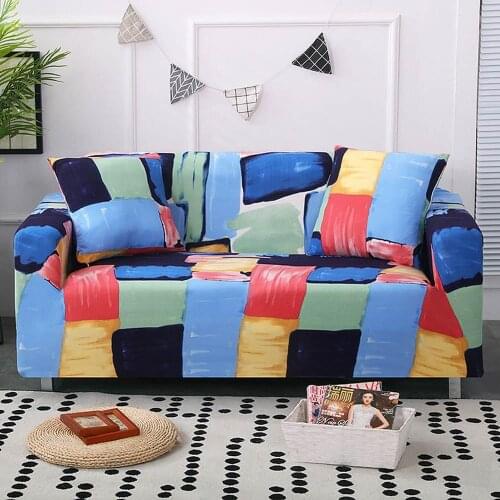 Colorful Painting Nordic Stitching Sofa Cover Slipcover Stretch Elastic Spandex/Polyester Chair Loveseat L Shape Sofa Protector