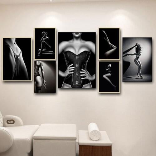 Black and White Sexy Nude Women Figure Canvas Art Paintings Posters Prints Cuadros Wall Art Pictures for Living Room Decoration