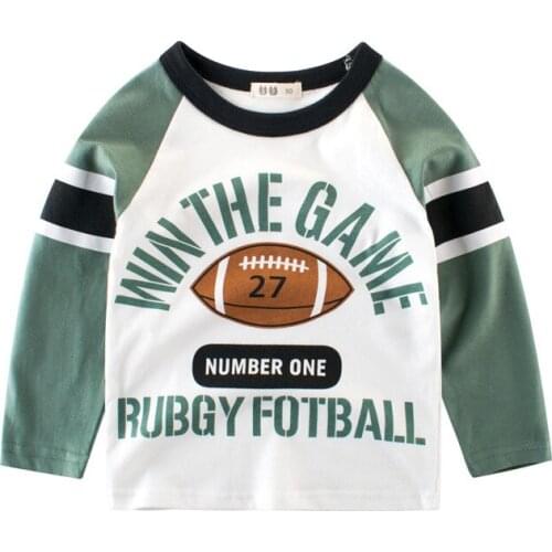 1~12 years Autumn children clothing rubgy football pattern letter sport long sleeved shirt cartoon anime blouse girl boy clothes