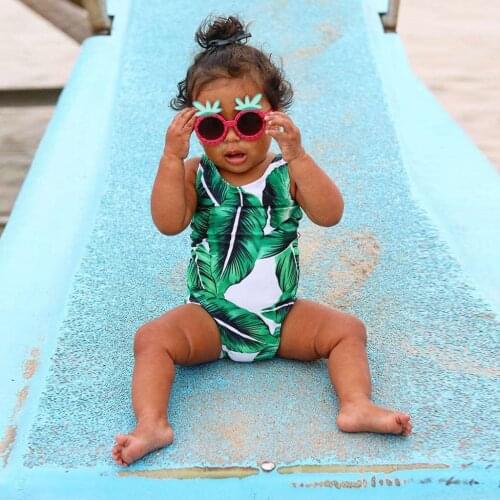 Cute Sleeveless Girl Baby Fashion Leaf Print Swimsuit One Piece Swimsuit Swimwear Swimming Children Bathing Suit Biquini