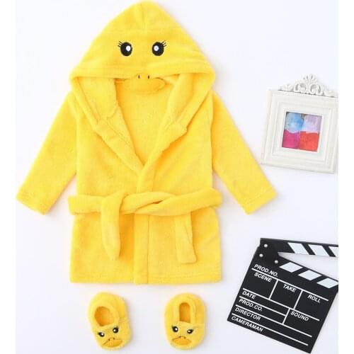 Children Bathrobe Pajamas Homewear Flannel Infant Boys Girls Cartoon Soft Flannel Bathrobes Hoodie Sleepwear+ Footwear Outfits