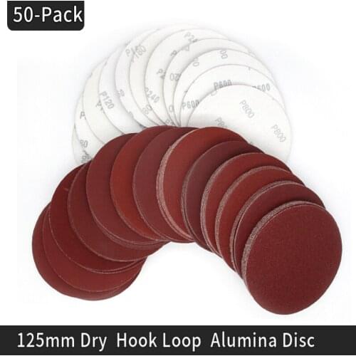 50PCS 5 Inch 125MM Aluminum Oxide Red Sandpaper Sanding Discs Hook and Loop 60 to 2000 Grits