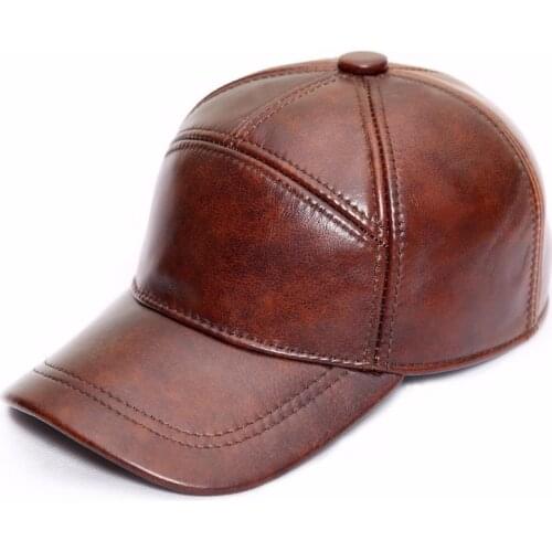 Mens Genuine Leather Hat Autumn Winter Mens Cowhide Baseball Cap Male Outdoor Sunshade Leather Baseball Cap Adjustable B-8650