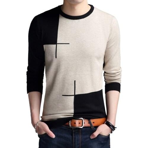 Men Brand Sweater Spring Autumn Mens Long-sleeved Sweate O-neck Edited Knit Shirt Thin Hit-colored Slim Sweaters Men