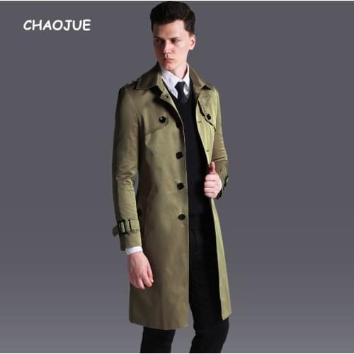 CHAOJUE New Arrivals Long Trench Coat for mens Single Breasted Slim Fit Khaki Pea Coat England Male Plus Size 6XL Overcoat