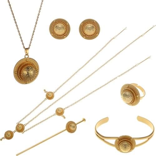 Latest Gold Color Women Eritrean Ethiopian Traditional Wedding Jewelry Sets
