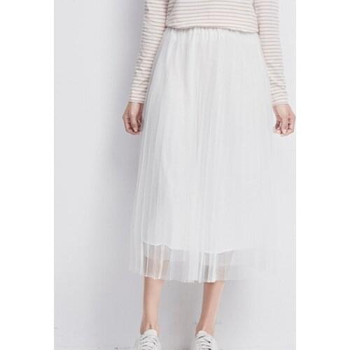 Autumn Winter Tulle Skirt Women High Waist Mesh Skirts Female Long Tutu Skirt White 2020 Vintage Midi Skirts Fashion